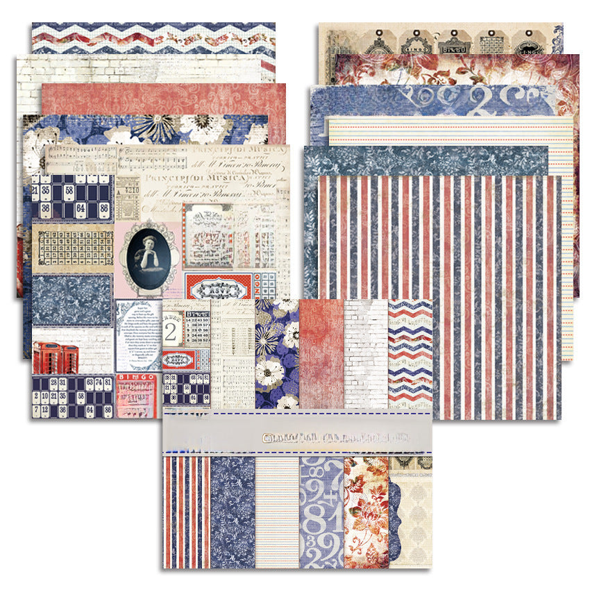 Blue & Red Pattern Background Paper – 24 Sheets - ViktaShop