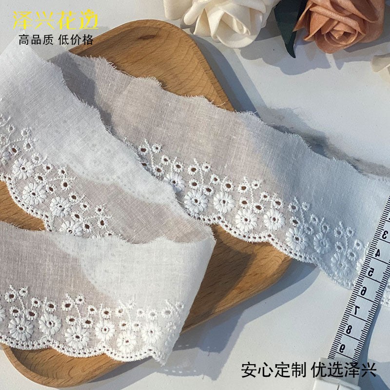 Rose Embroidered Cotton Lace Trim, Perforated Design - ViktaShop