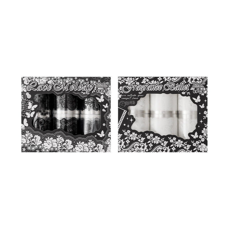 Lace Theme Handbook Black and White Pet tape set 6 Pcs