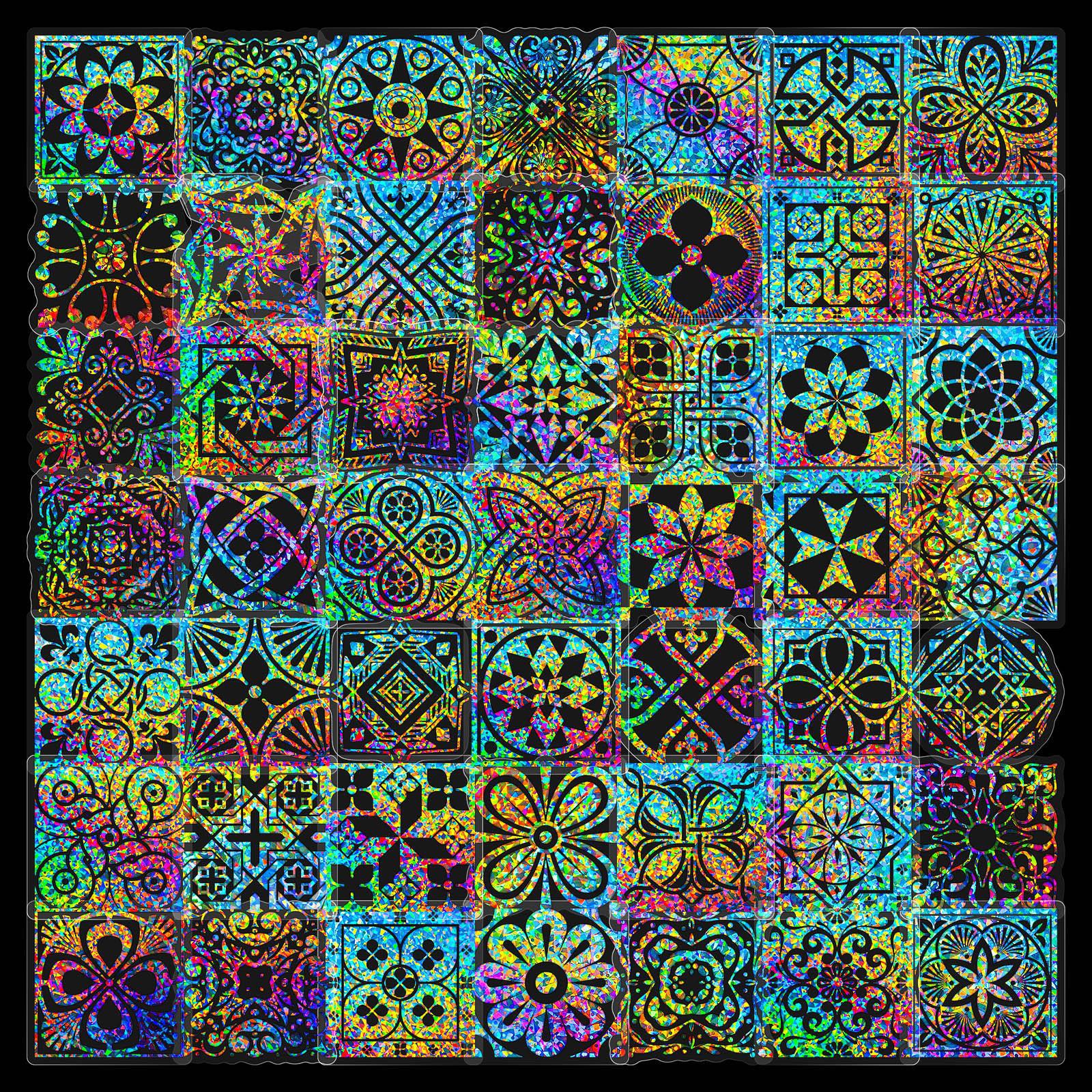 Transparent Laser PET Stickers – Wave, Rice Flower & Hemp Motifs, 50 Pcs - ViktaShop