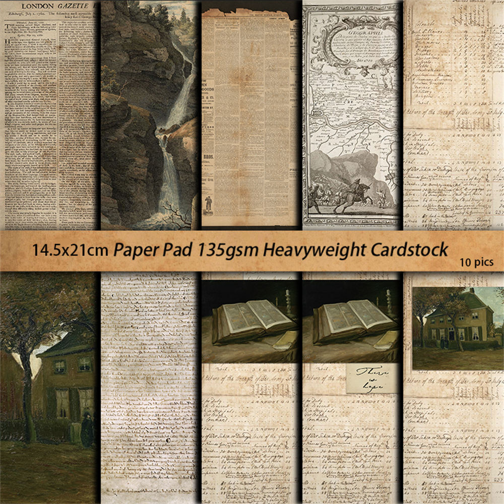 Time Notes Material Paper - Retro Collage Series, 10 Sheets - ViktaShop