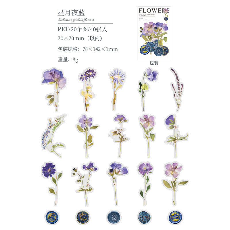 PET Sticker Pack - Dried Flower Collection Series, 40 Sheets - ViktaShop