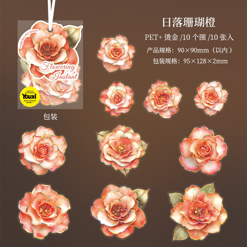 Flower Blooming Moment Series  Large Stickers 10 Psc