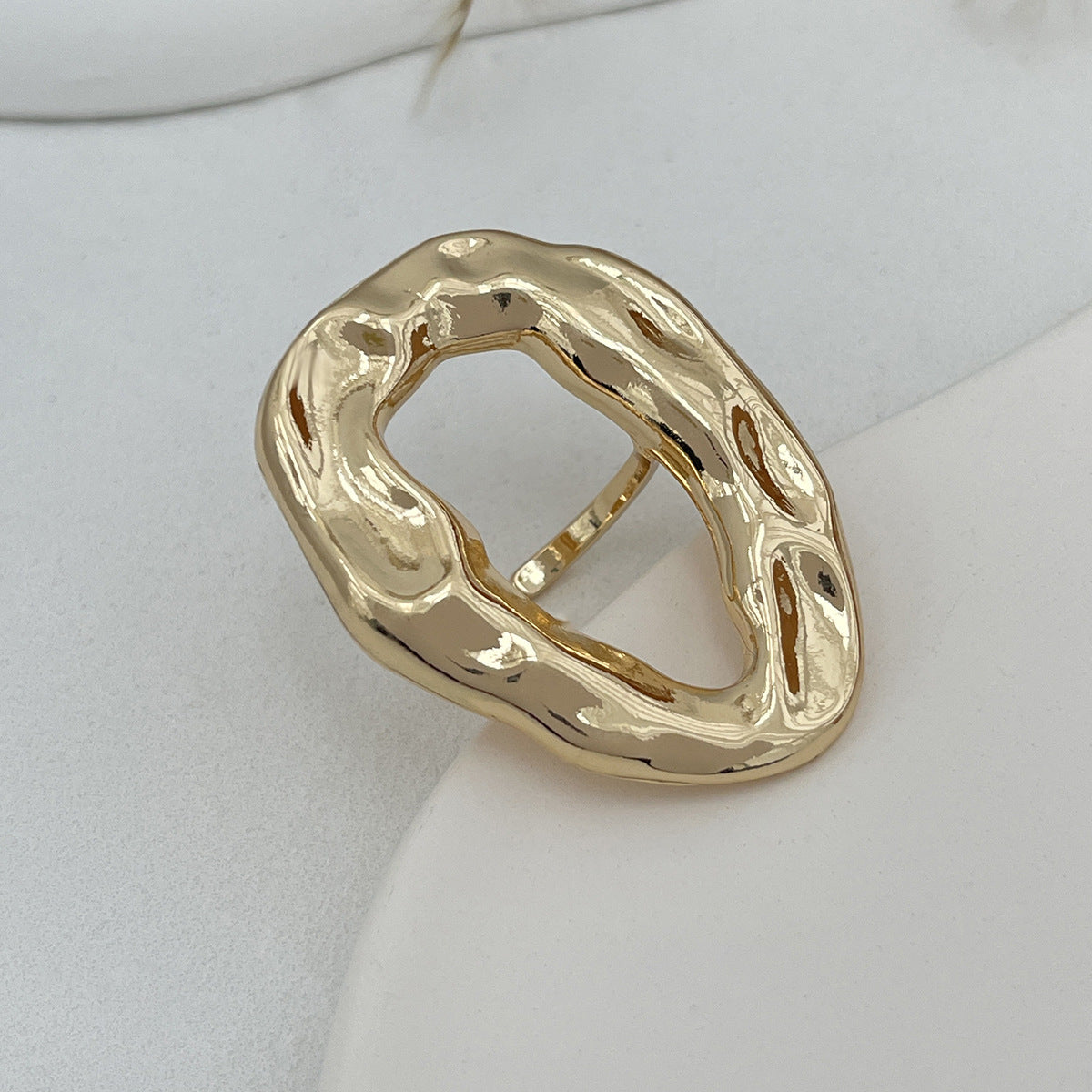 Liquid Metal Geometric Flower Ring, Irregular Hollow Design - ViktaShop