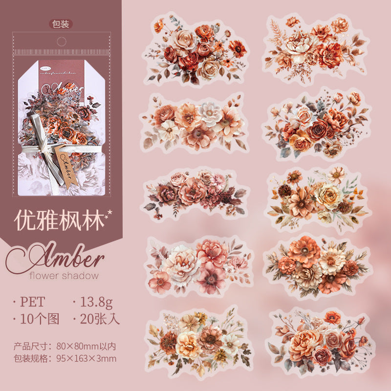 Amber Flower Shadow Series PET Stickers, 6 Options - ViktaShop
