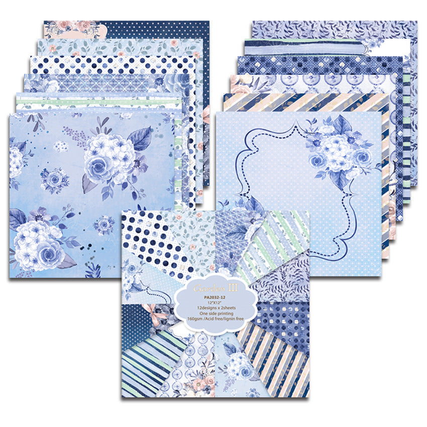 Blue Garden DIY Background Pattern Paper - 24 Sheets - ViktaShop