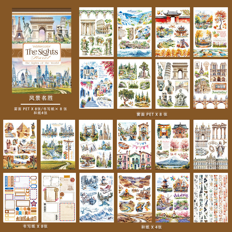 European & American Landscape Sticker Book – PET Collage - ViktaShop
