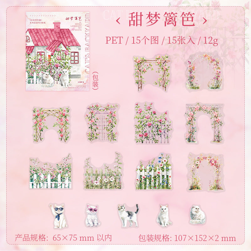 PET Sticker - Backyard Cat Series, Fence Cat, 15 Pcs - ViktaShop