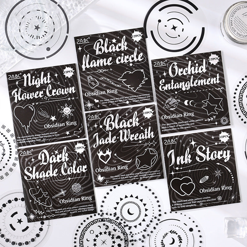 Obsidian Ring PET Sticker - Black & White Transparent DIY Decoration, 6 Options - ViktaShop