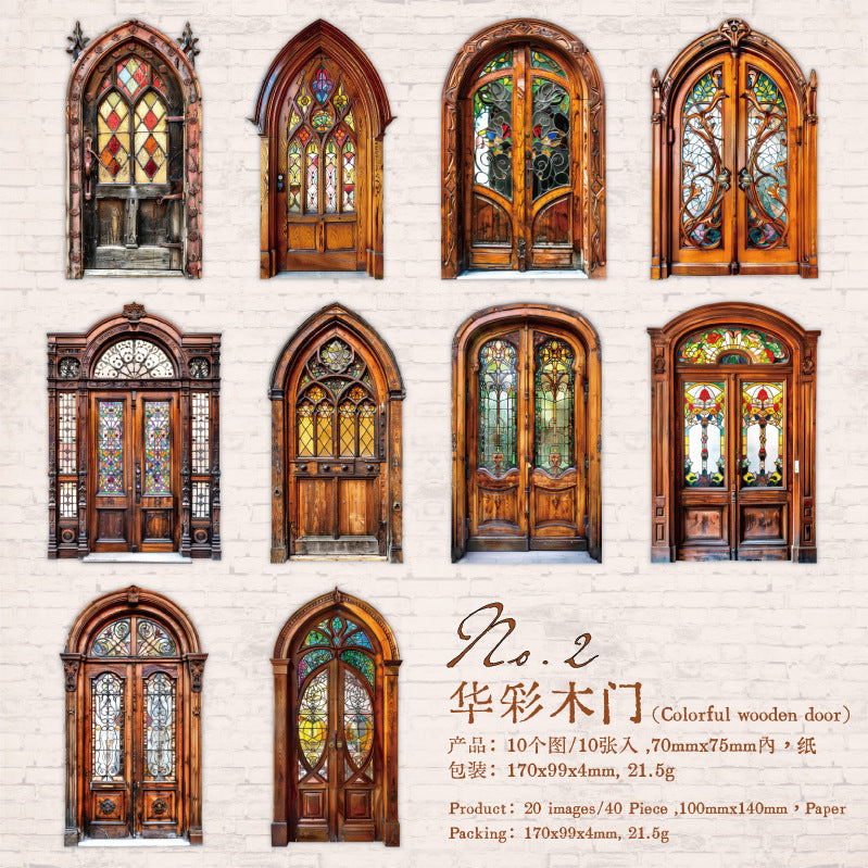 Hard Card Stickers - Retro Door Series, Hollow, 10 Pcs