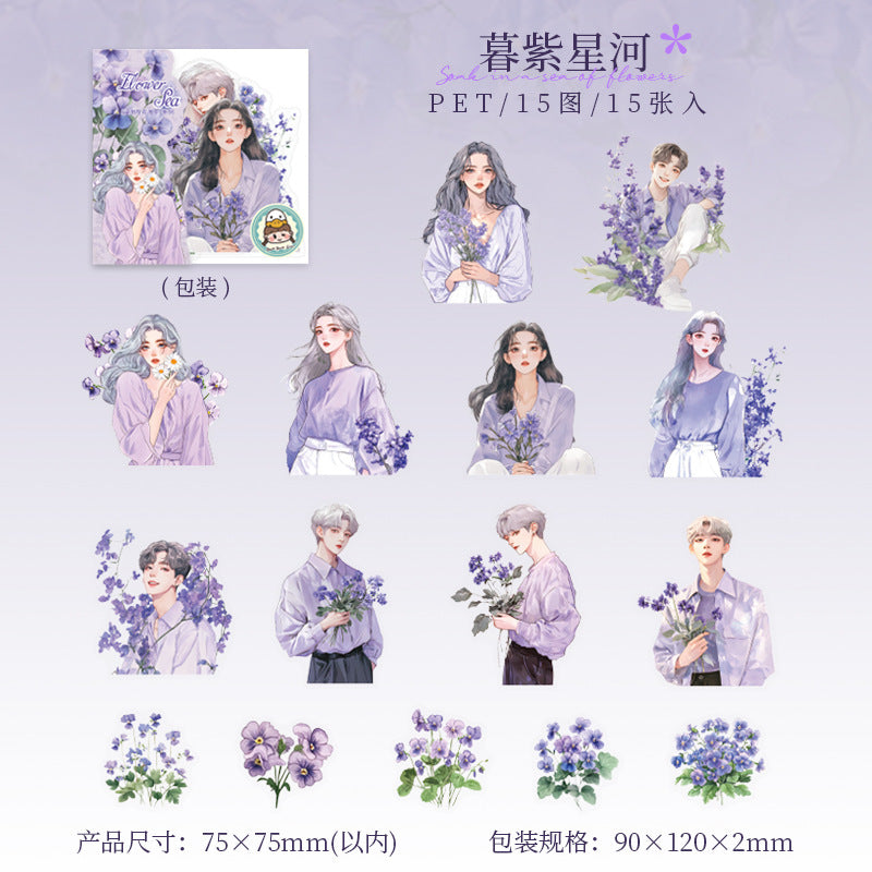 Original Floral Character Pet Stickers 6 Styles 15 psc