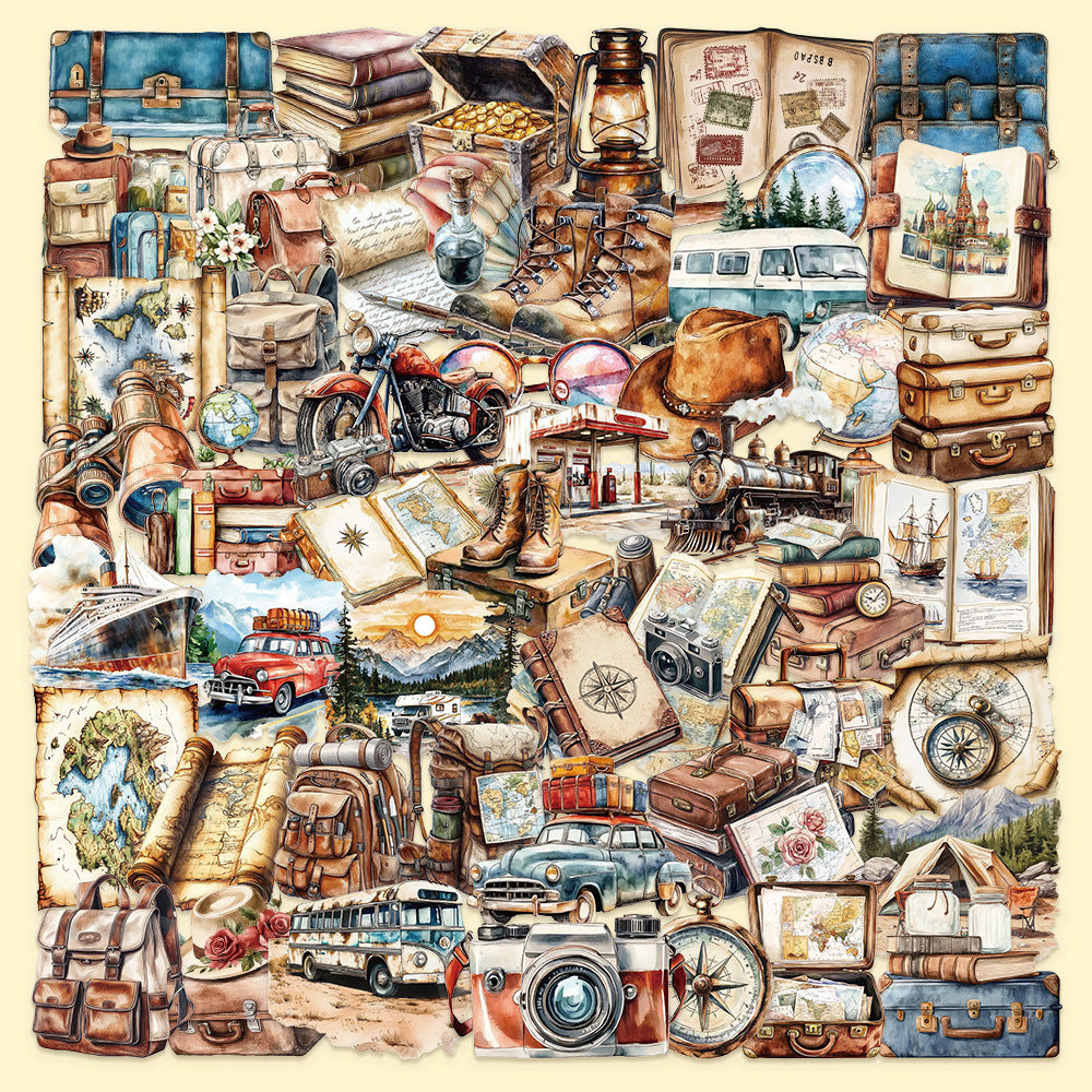 Retro Travel Stickers – Waterproof Decorative Stickers, 50 Pcs - ViktaShop