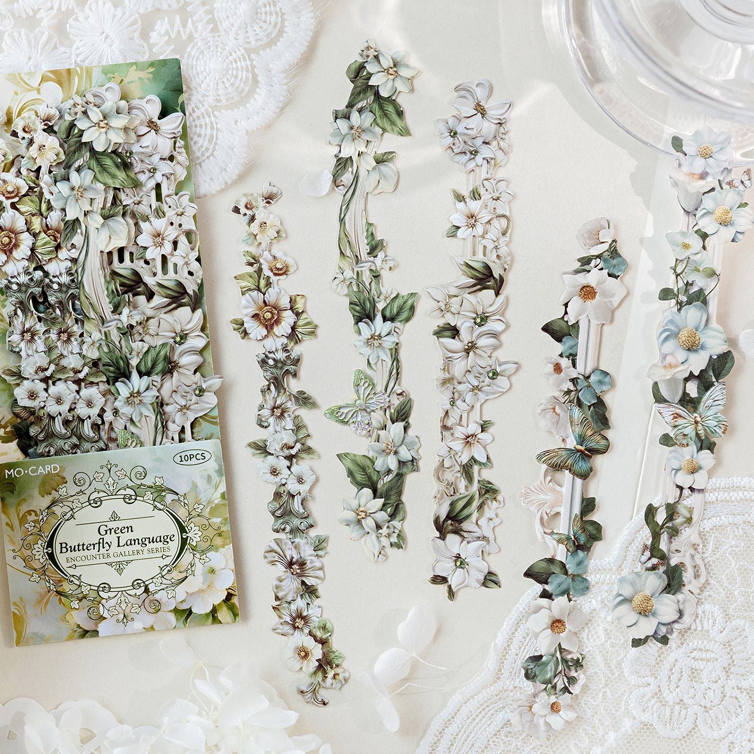 Flower Border White Kraft Paper Sticker Pack, 10 Pcs - ViktaShop