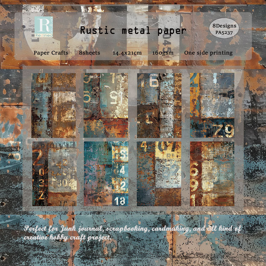 Rustic Metal Paper DIY Background Pattern Paper, 8 Sheets - ViktaShop