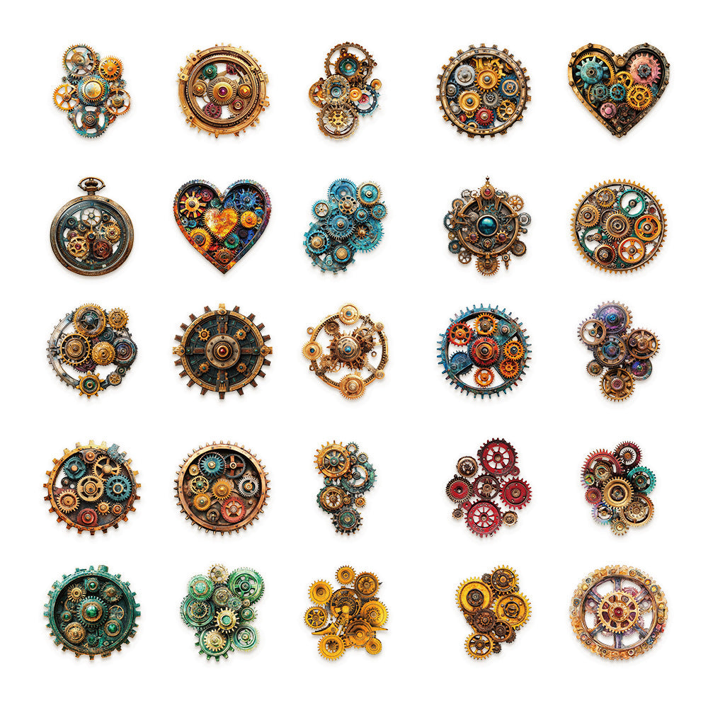 Time and Space Gear Stickers – Decorative Stickers for Scrapbooking, 50 Pcs - ViktaShop