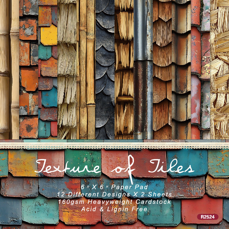 Texture of Tiles DIY Background Paper – Single-Sided, 24 Sheets - ViktaShop