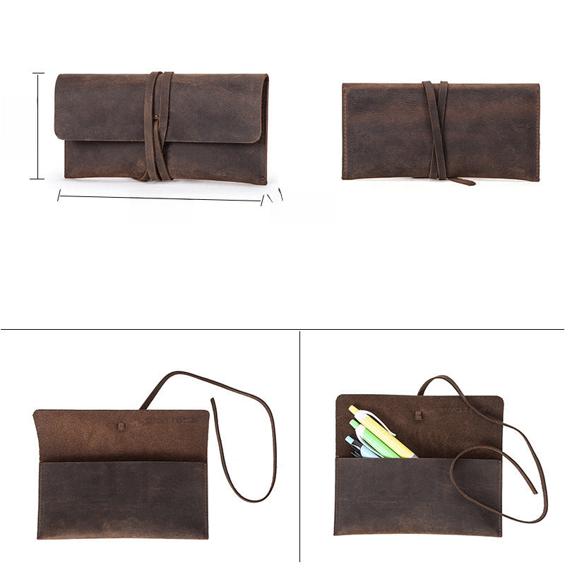 Genuine Leather Roll-Up Pencil Case - ViktaShop