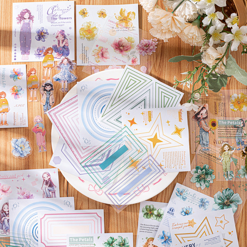 Flower Language Girl Series Die-Cut Sticker Book, 6 Options - ViktaShop