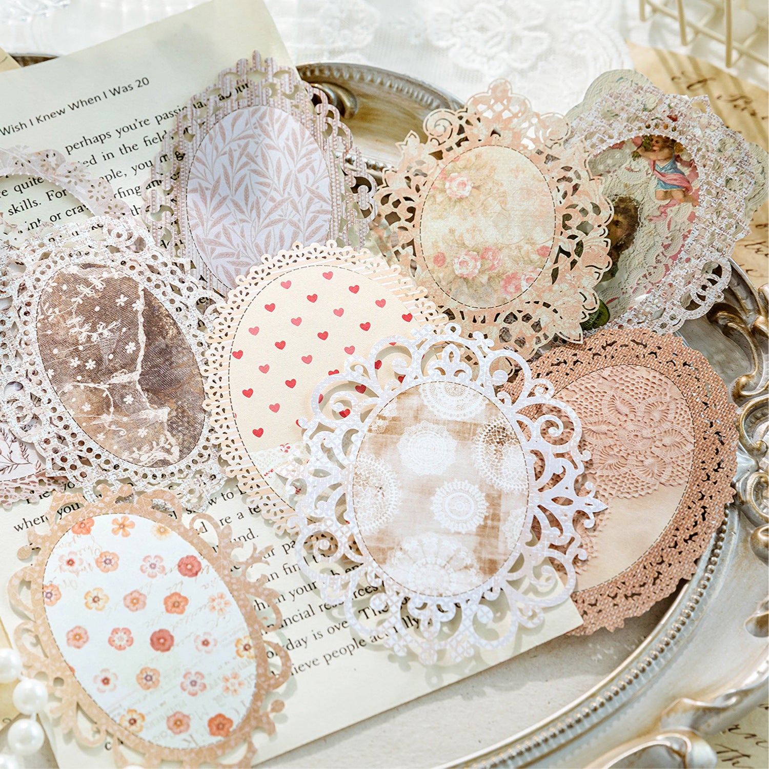 Flower Dream Vintage Lace Paper stickers 10 psc