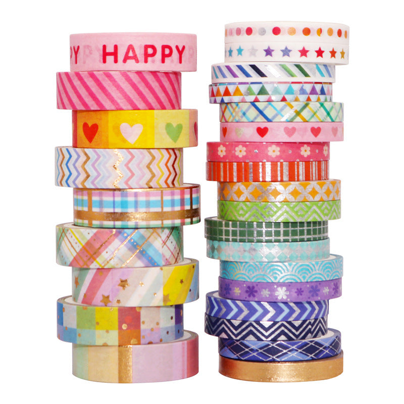 Bronzing Rainbow Washi Tape Set – Thin Strips, 27 Rolls - ViktaShop