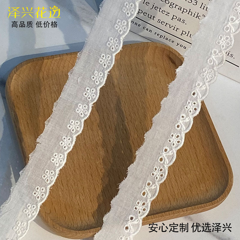 Rose Embroidered Cotton Lace Trim, Perforated Design - ViktaShop
