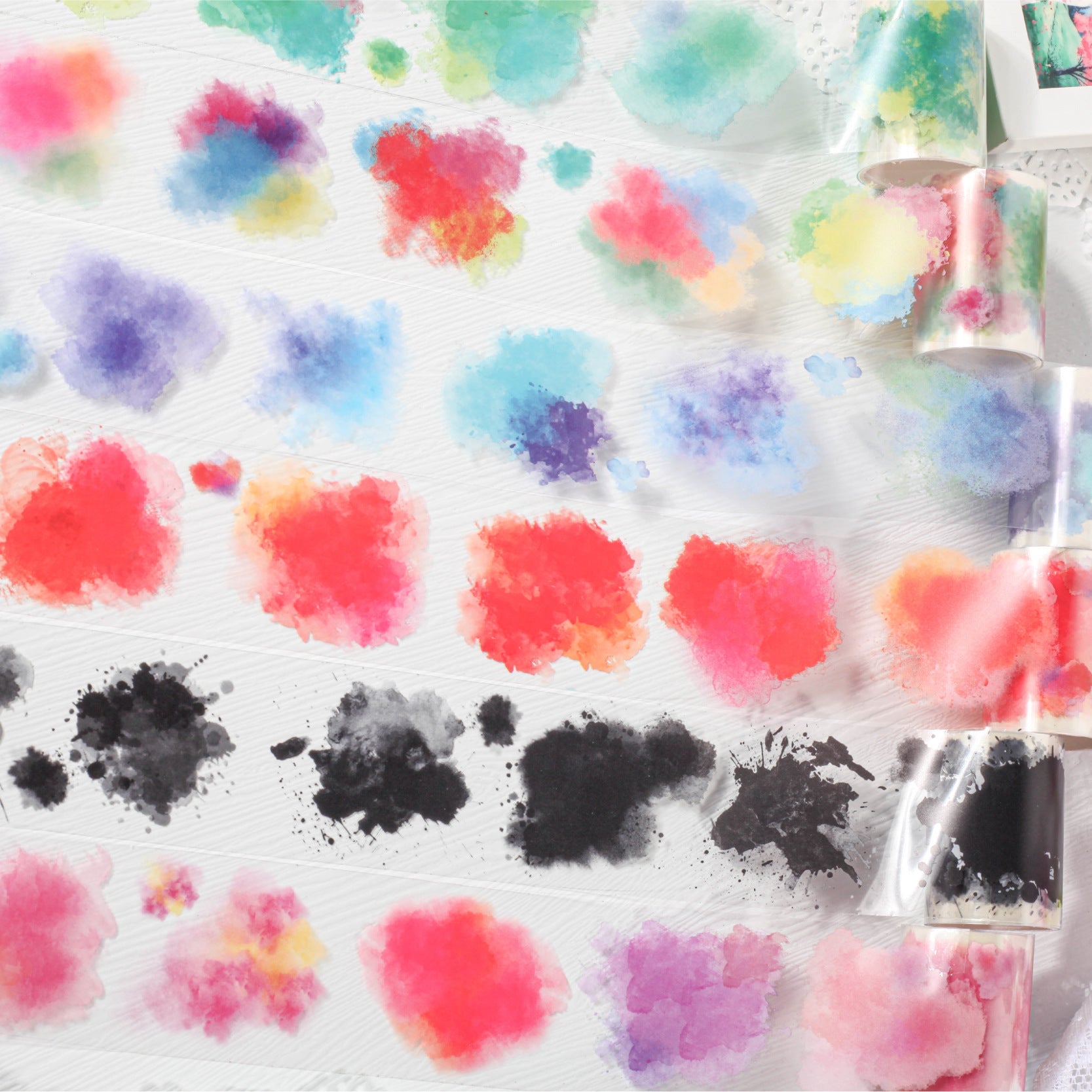 Watercolor Galaxy Series – Retro Story PET Tape, Blooming Watercolor, 2m - ViktaShop
