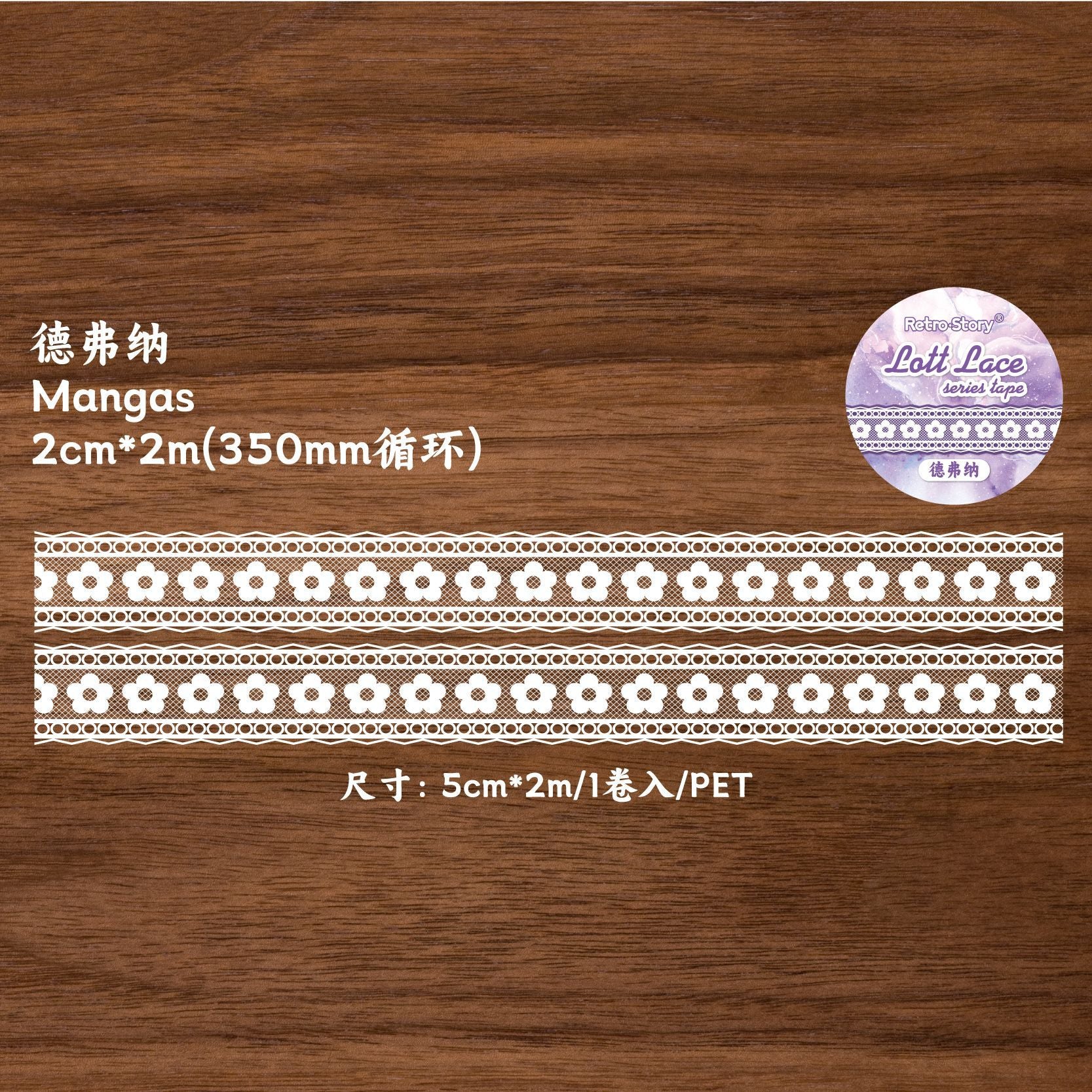 RetroStory PET Tape – Lotte Lace Edging, Classic Circular Sticker - ViktaShop