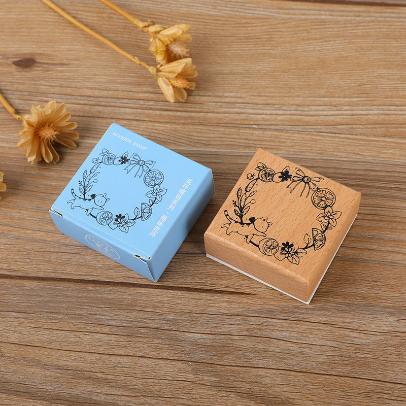 Light Retro Wooden Stamp – Butterfly, Cat & Wreath Motifs, 6 Options - ViktaShop
