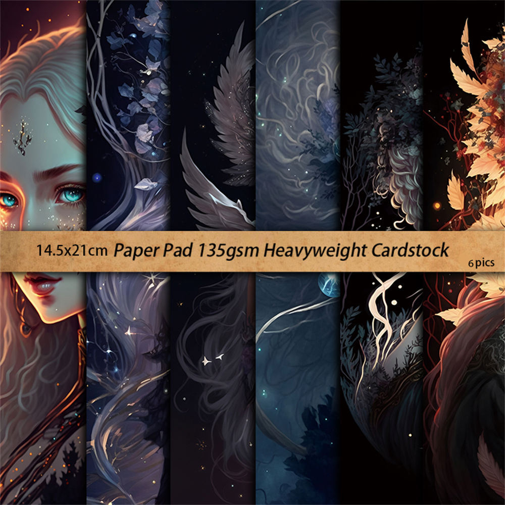Night Elves Background Paper - Retro Collage Series, 6 Sheets - ViktaShop