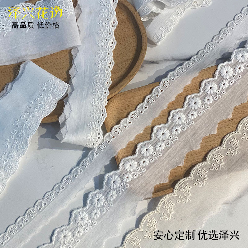 Rose Embroidered Cotton Lace Trim, Perforated Design - ViktaShop