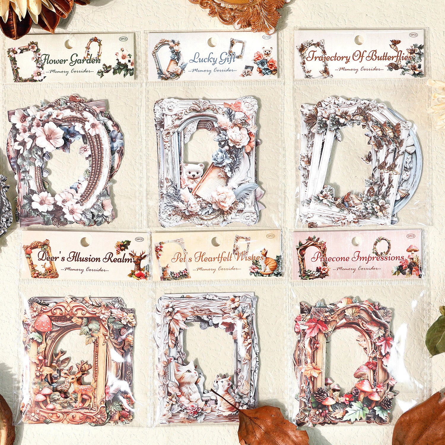 Memory Cloister Retro Special Paper Stickers - Flower Frame Series, 10 Pcs