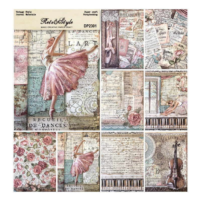 Retro Vintage Style Single-Sided Background Paper, 8 Sheets - ViktaShop