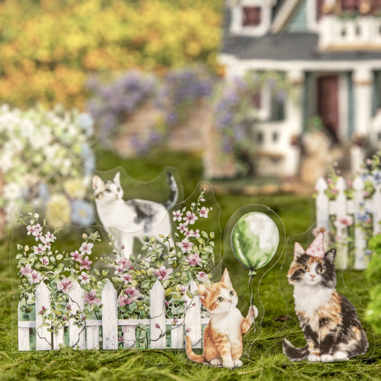 PET Sticker - Backyard Cat Series, Fence Cat, 15 Pcs - ViktaShop