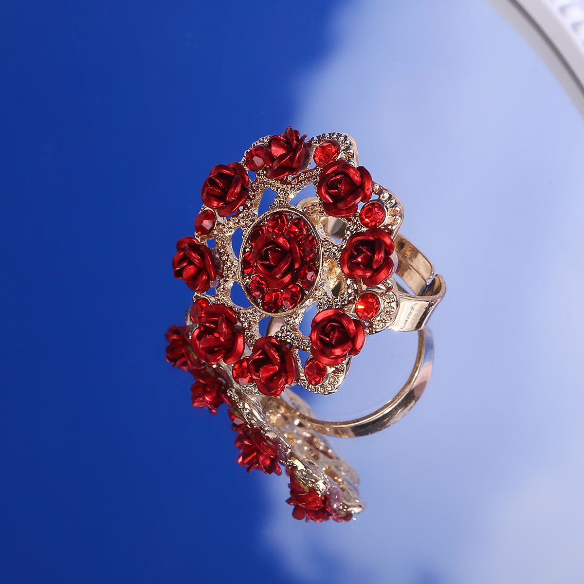 Flower Open Ring Women Pigeon Blood Red Ring
