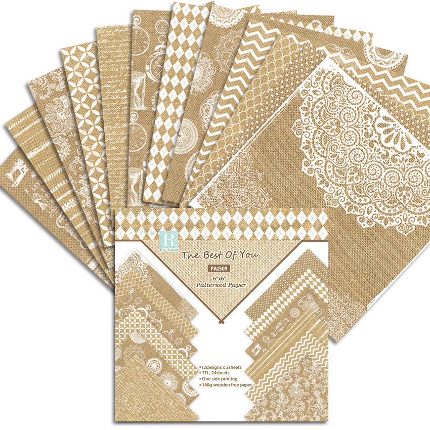 Gold DIY Scrapbook & Card Material Pattern Paper, Single-Sided - 24 sheets - ViktaShop