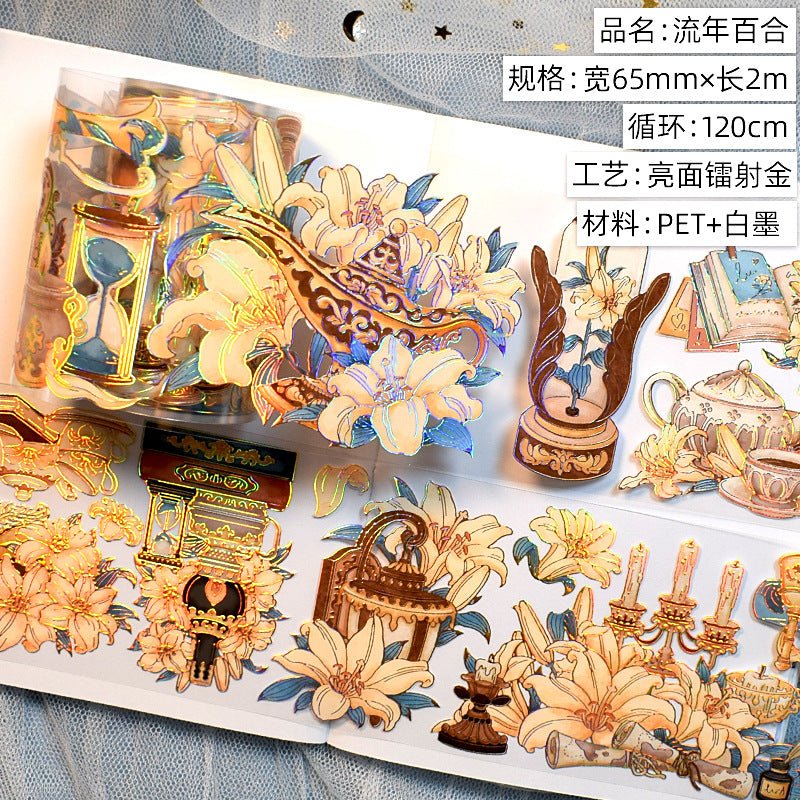Modern Floral PET Tape - Decorative Flower Sticker Roll, 2m - ViktaShop