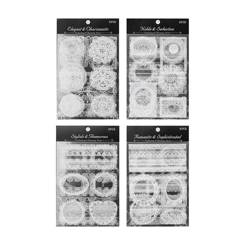 Transparent Lace Waterproof PET Stickers – Retro Border Design, 4 Options - ViktaShop