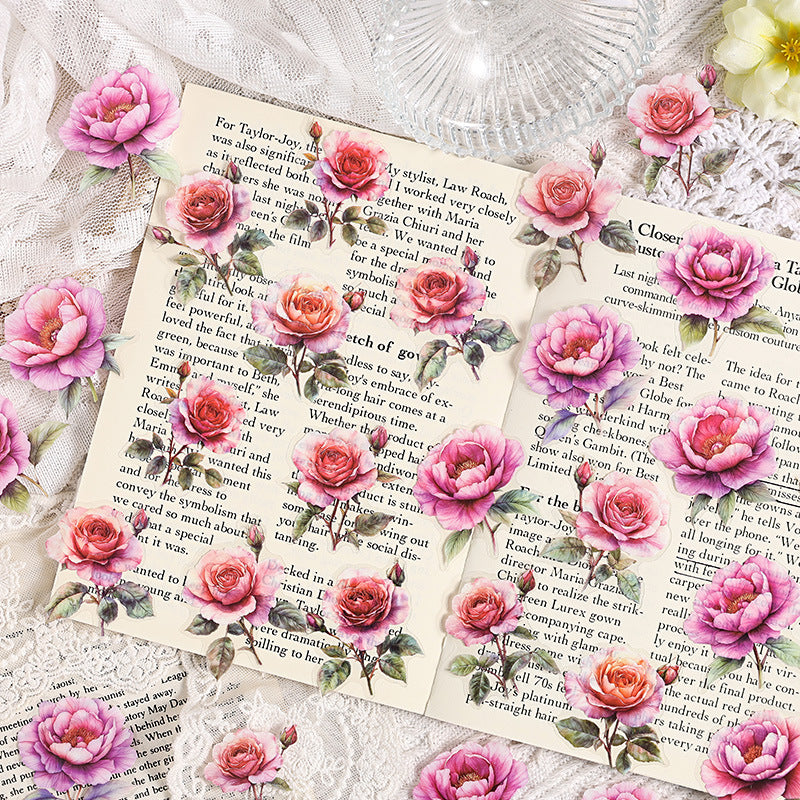 Flower Dance Transparent PET Stickers - Retro Rose for DIY - ViktaShop