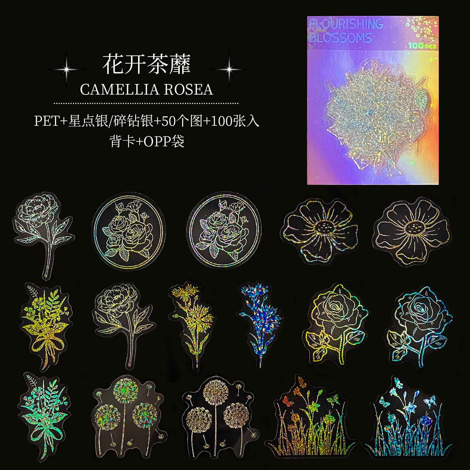 Retro Laser PET Stickers – Transparent Holographic, 100 Pcs - ViktaShop