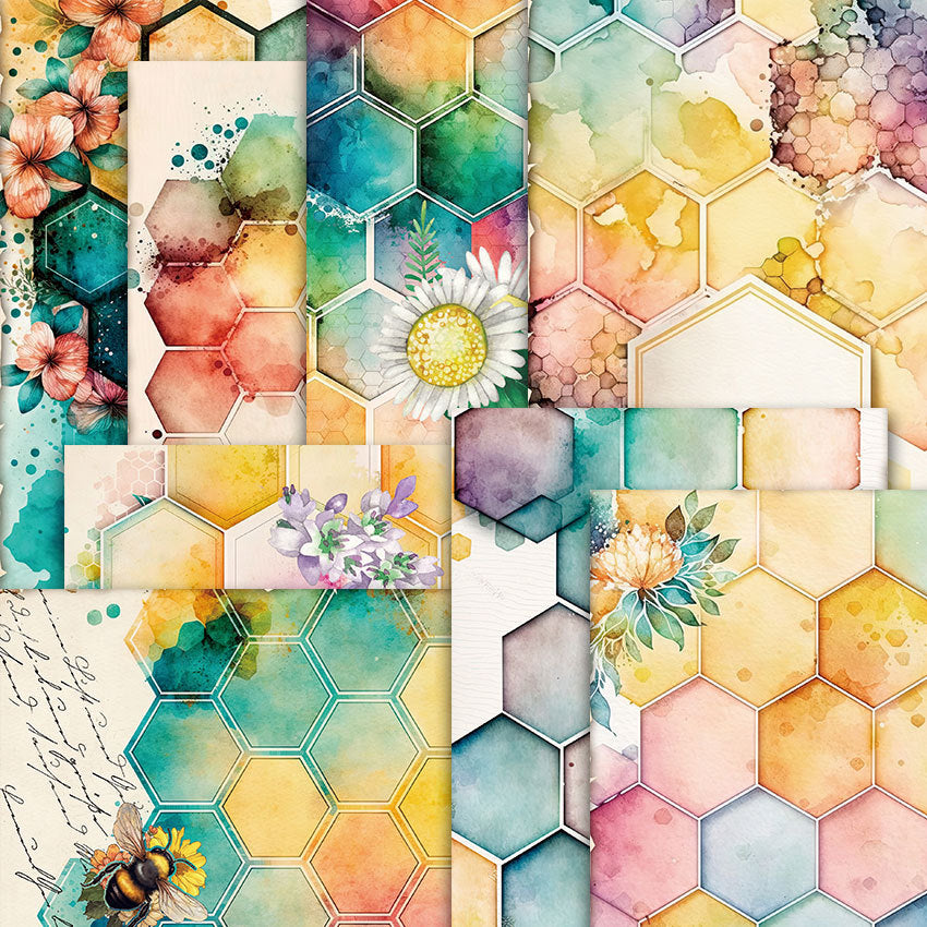 Honeycomb A5 Pattern Background Paper - 8 Sheets - ViktaShop