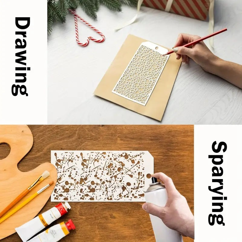 PET Hollow Painting Stencil Set – Texture Theme Templates, 8 Pcs - ViktaShop