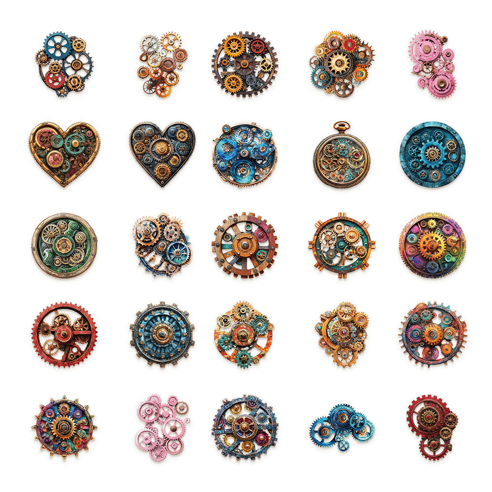 Time and Space Gear Stickers – Decorative Stickers for Scrapbooking, 50 Pcs - ViktaShop