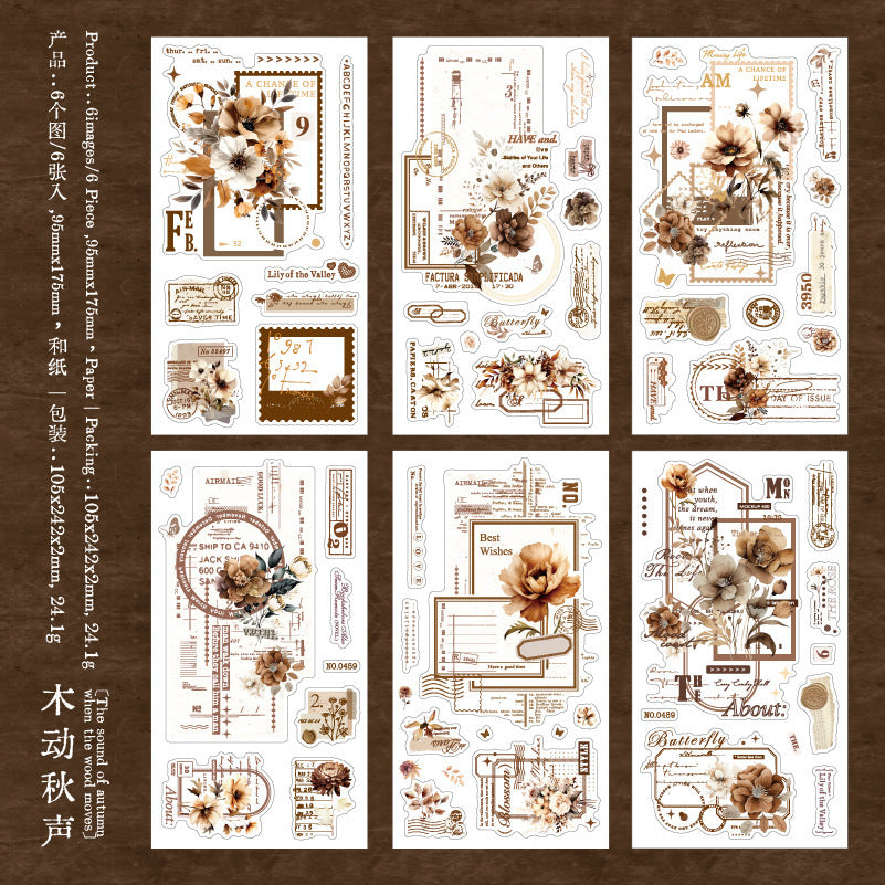 Sticker Pack - Flower Diary Series, Flowers and Border, 6 Pcs