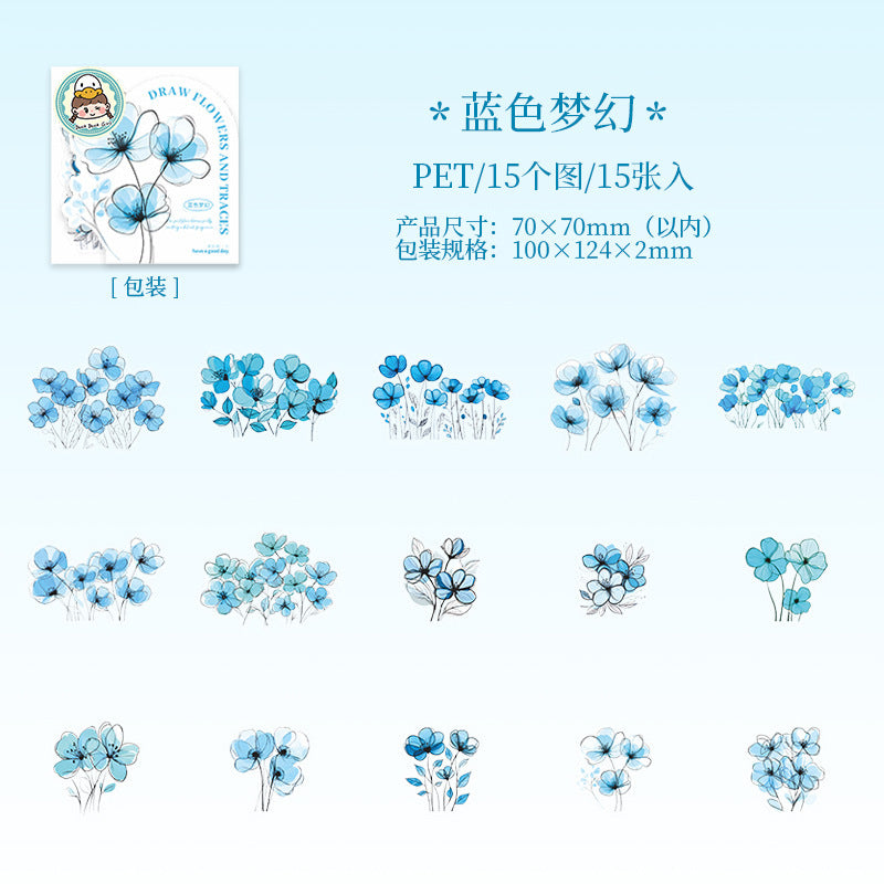 Flower Painting Series Flower Theme PET tape  15 Pcs