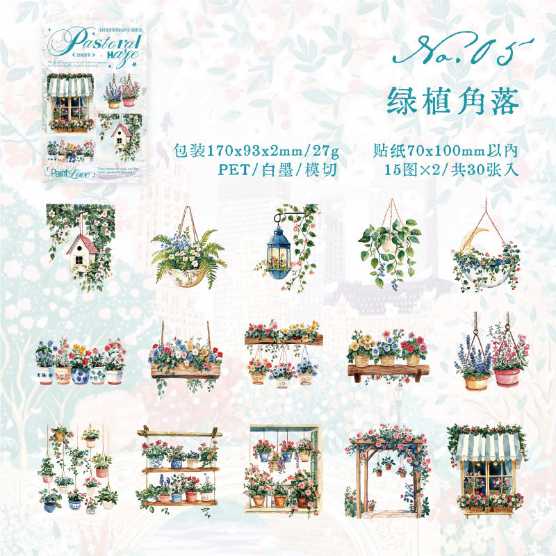 PET Stickers – Pastoral Mist Series, Die-Cut Landscape Pack, 6 Options - ViktaShop