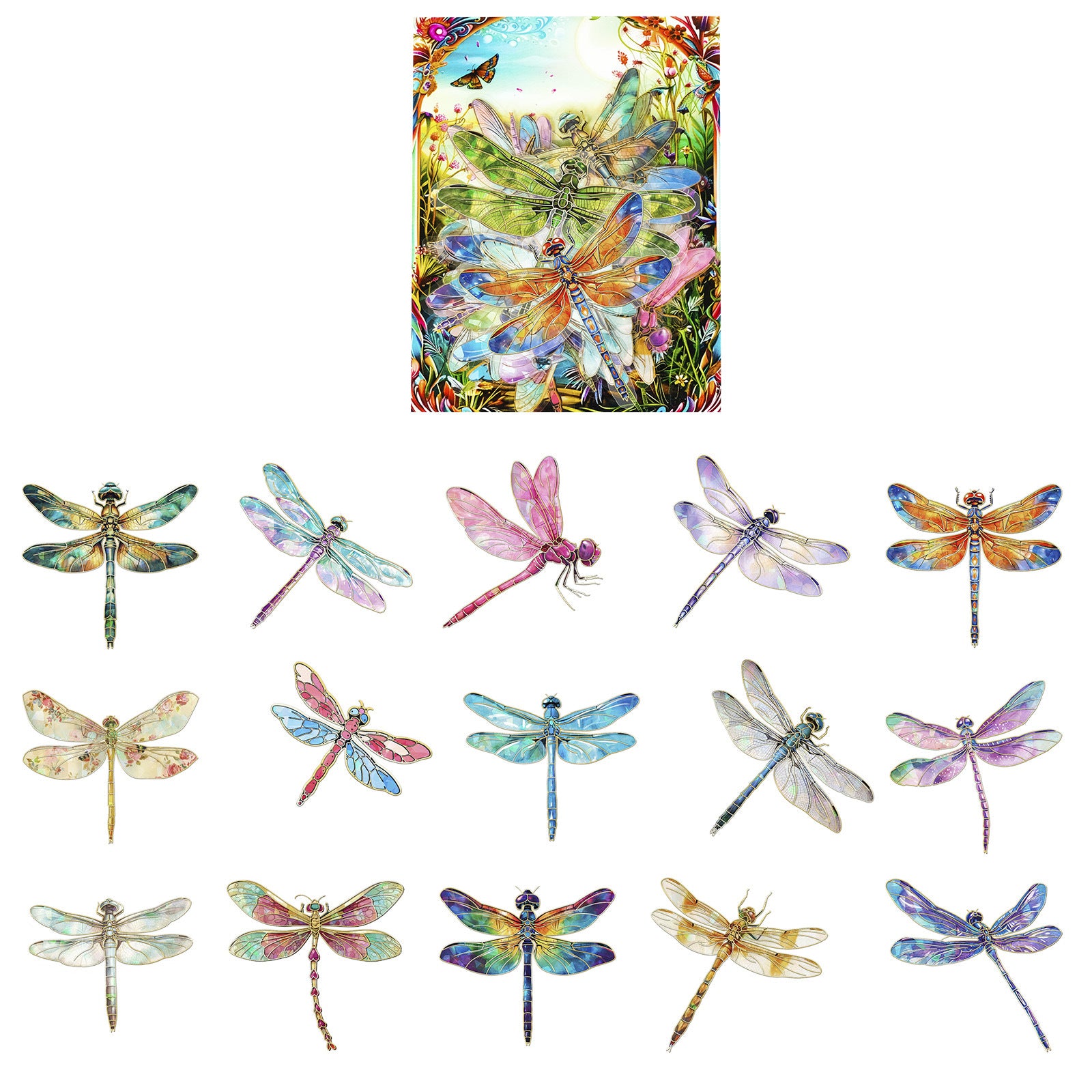Dragonfly PET Stickers, 30 Pcs - ViktaShop