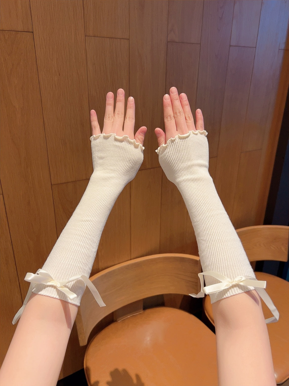 Korean Style Knitted Arm Sleeve, Bow Detail - ViktaShop