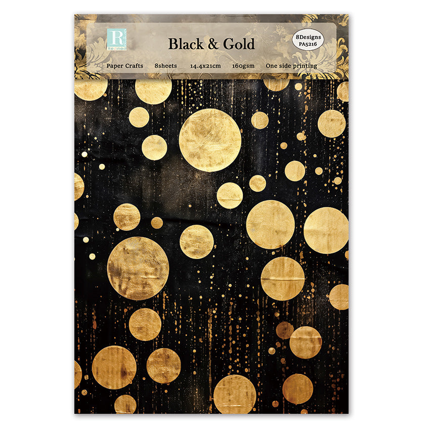 Black & Gold - DIY Scrapbook & Journal A5 Pattern Paper - Card Background Paper - 8 sheets - ViktaShop
