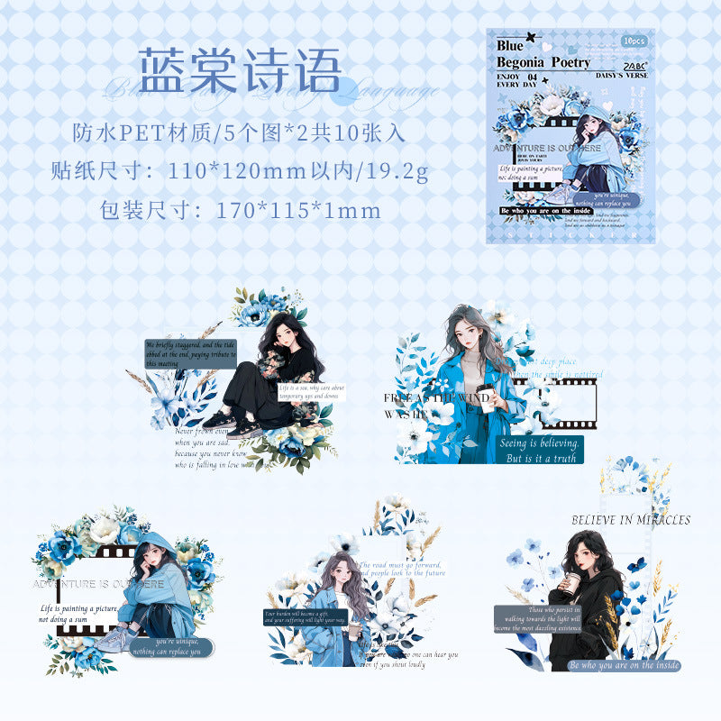 Girls character PET stickers 10 psc