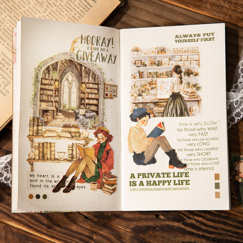 Library girl series paper stickers 15 psc